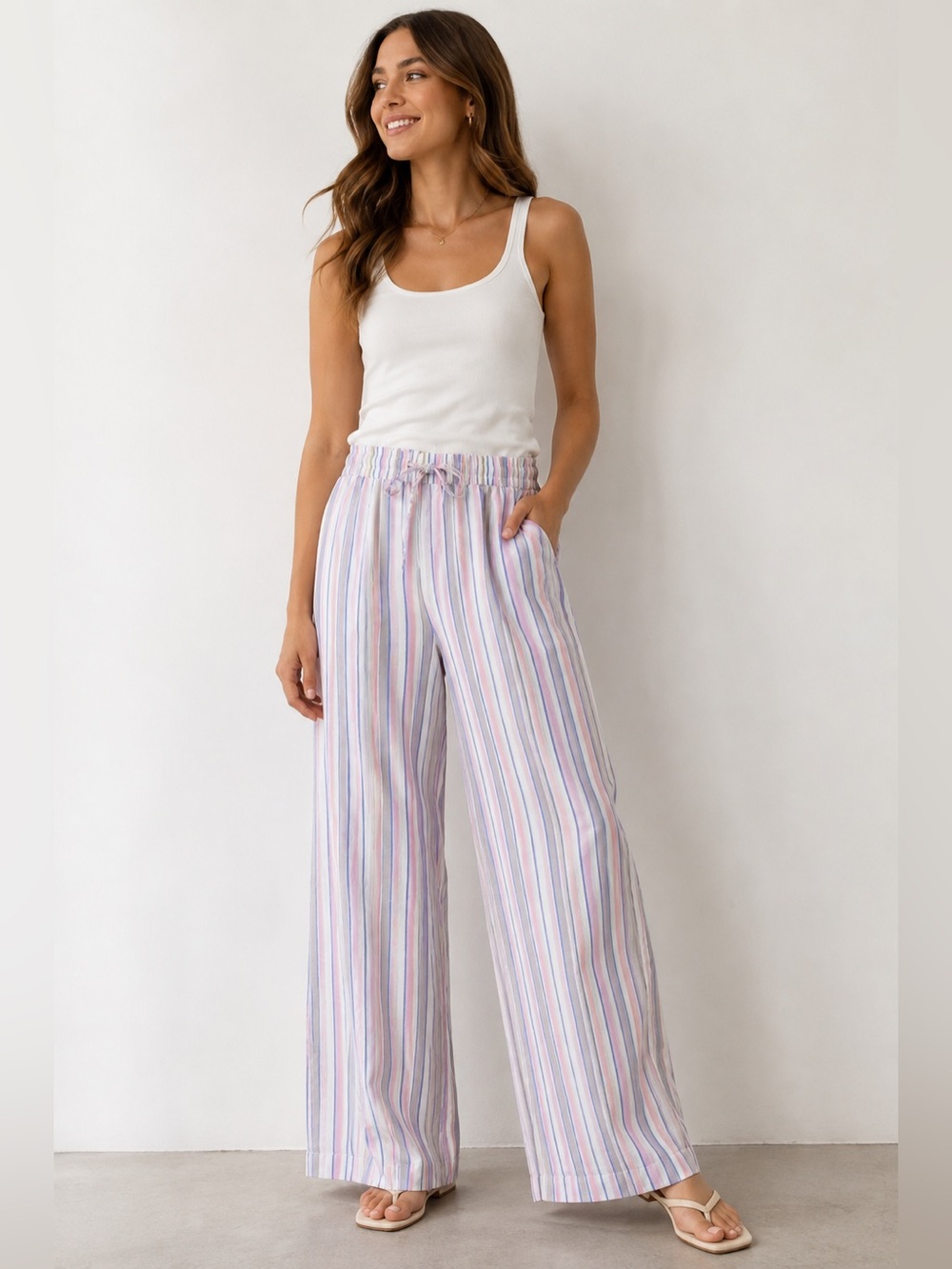 GAP Striped Tie Waist Wide Leg Pants Size Medium Pastel